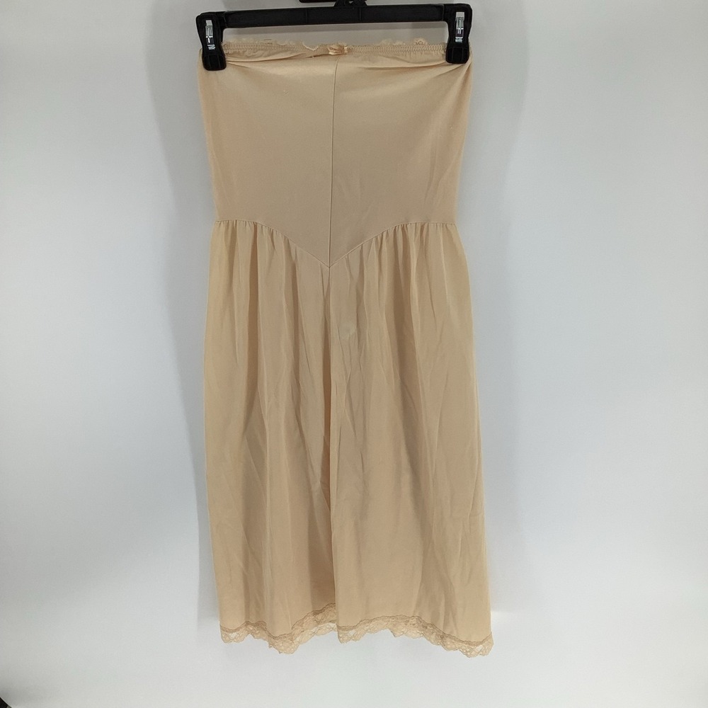 Women's Beige Strapless‎ Midi Slip Dress Lace Trim Lingerie sz s/m